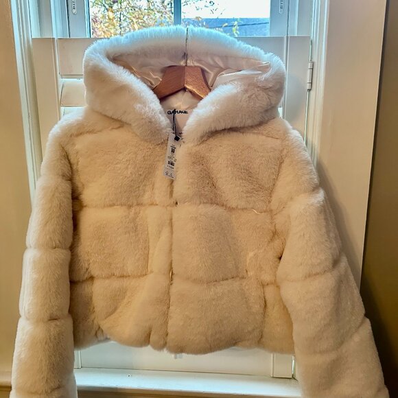 Stylish GARAGE white faux fur puffer coat Large New w/Tags! - Picture 1 of 4